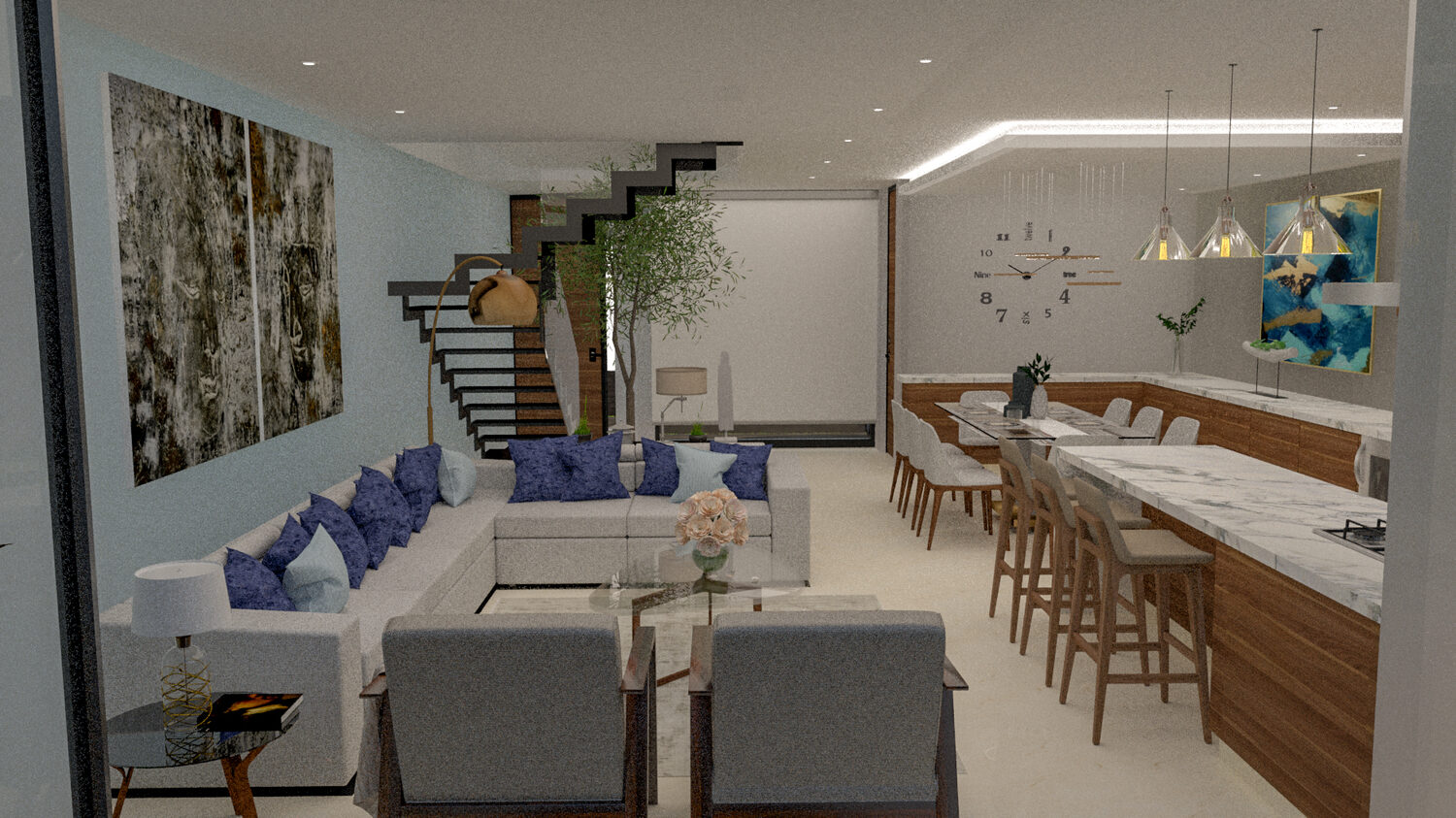 Render de sala y comedor